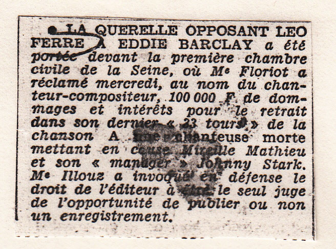 Léo Ferré - Le Monde du 1er décembre 1967