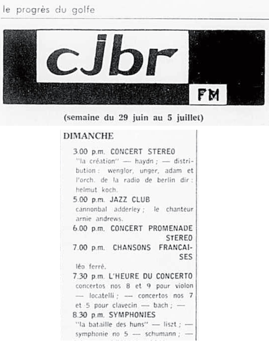 Léo Ferré - Le Progrès du Golfe (Rimouski), 1904-1970, 27 juin 1968, CJBR - AM - FM - télévision