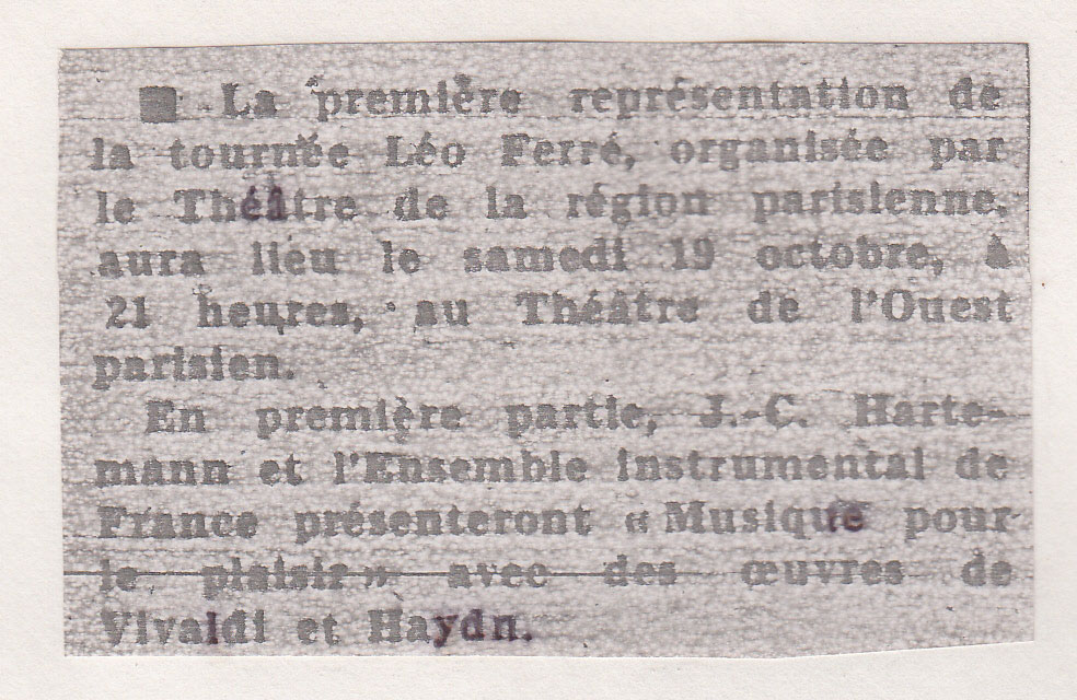 Léo Ferré - Le Monde du 9 octobre 1968