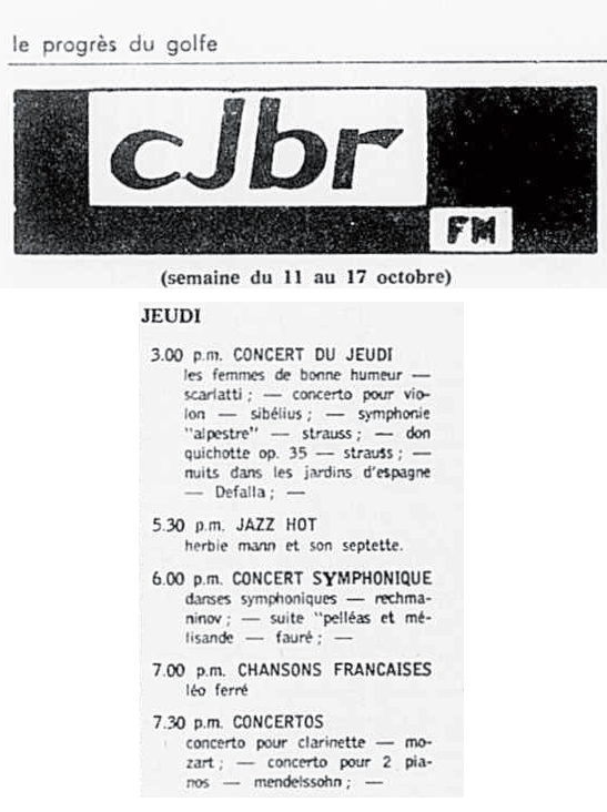 Léo Ferré - Le Progrès du Golfe (Rimouski), 1904-1970, 10 octobre 1968, CJBR - AM - FM - télévision