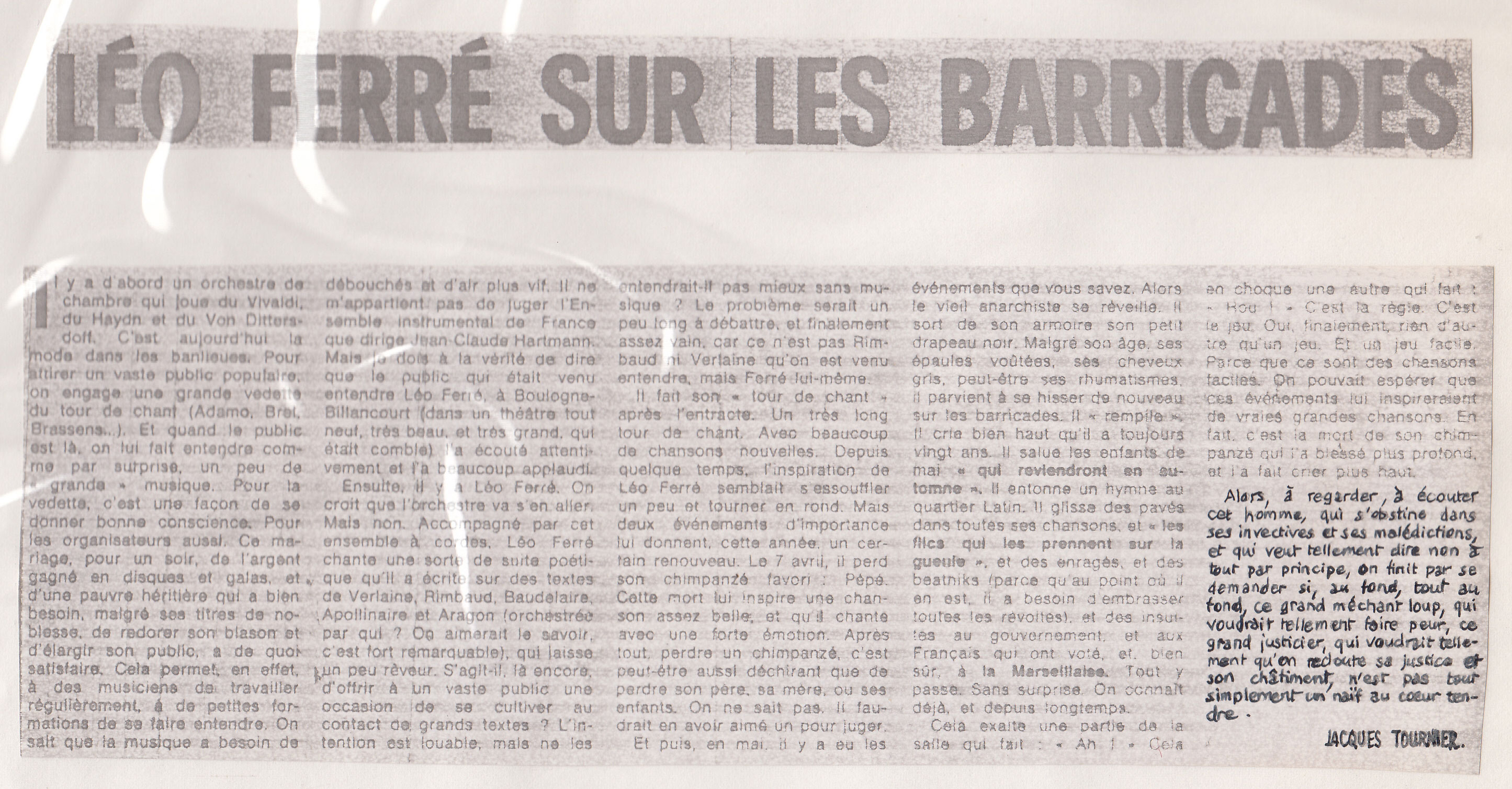 Léo Ferré - Les Nouvelles littéraires du 24 octobre 1968