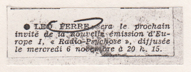 Léo Ferré - Le Monde du 6 novembre 1968