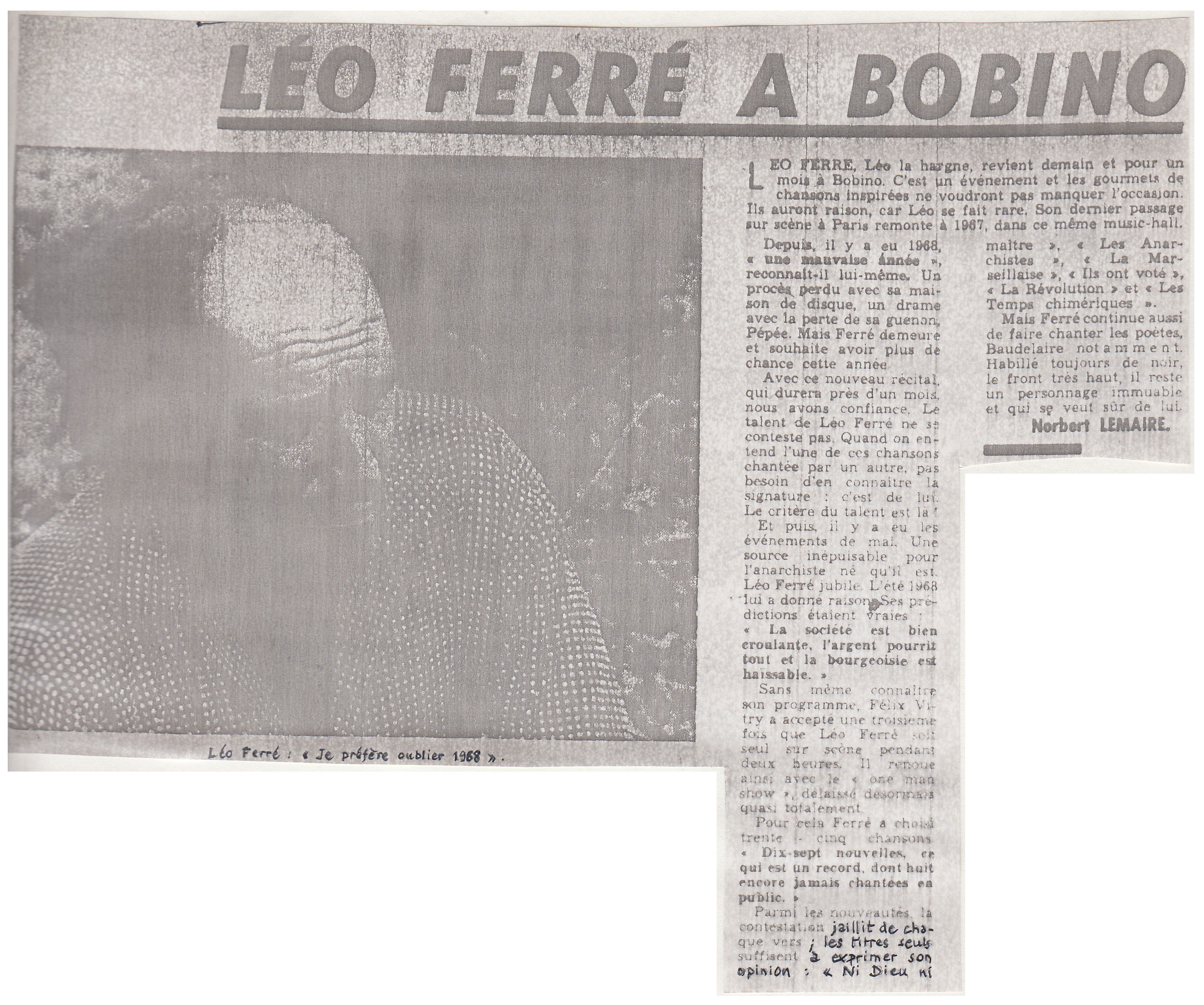 Léo Ferré - L'Aurore du 7 janvier 1969
