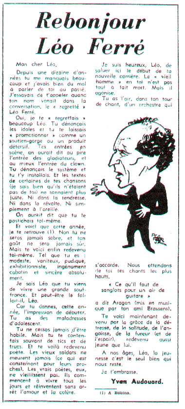Léo Ferré - Le Canard enchaîné du 15/01/1969