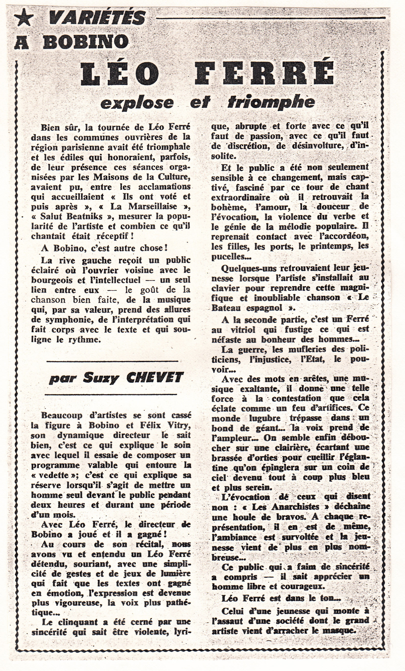 Léo Ferré - Le Monde libertaire de février 1969