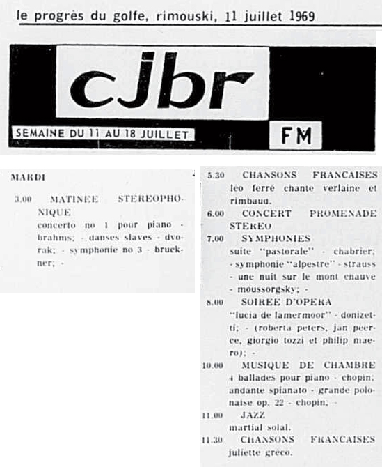 Léo Ferré - Le Progrès du Golfe (Rimouski), 1904-1970, 11 juillet 1969, CJBR - AM - FM - télévision