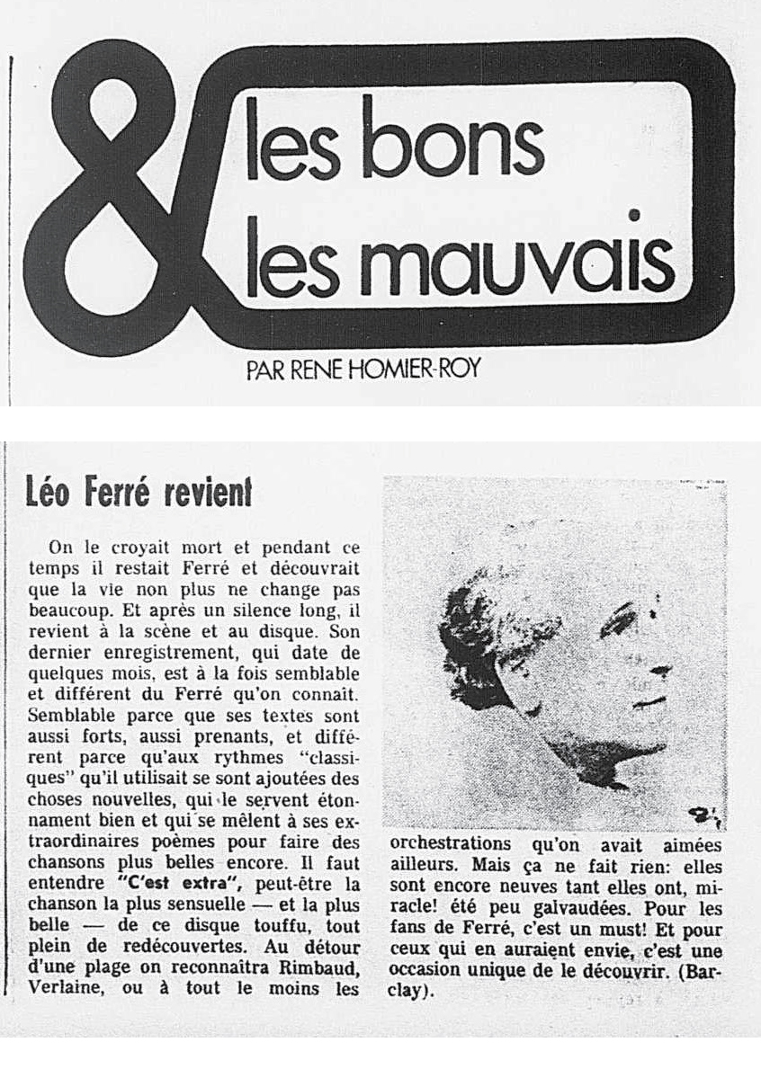 Léo Ferré - La presse, 17 juillet 1969, Spec