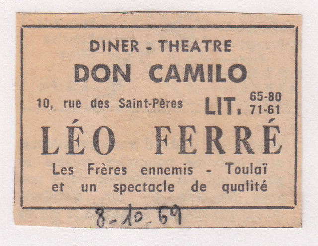 Léo Ferré - ??? du 8 octobre 1969