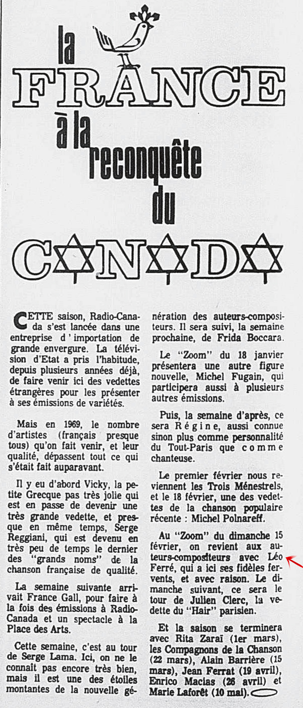 Léo Ferré - La presse, 6 décembre 1969, Télé-Presse