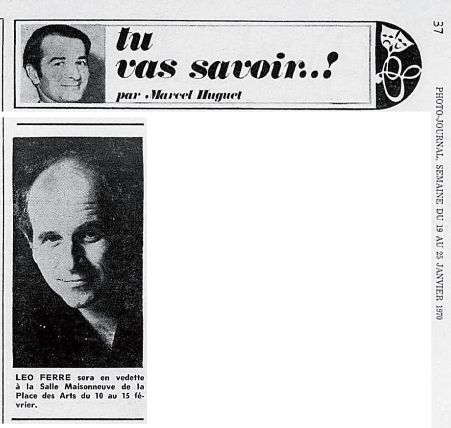 Léo Ferré - Photo-journal, 1937-1978, lundi 26 janvier 1970