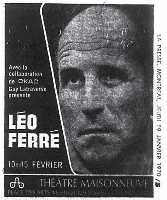 Léo Ferré - La presse, 1884- (Montréal), 29 janvier 1970, Spec