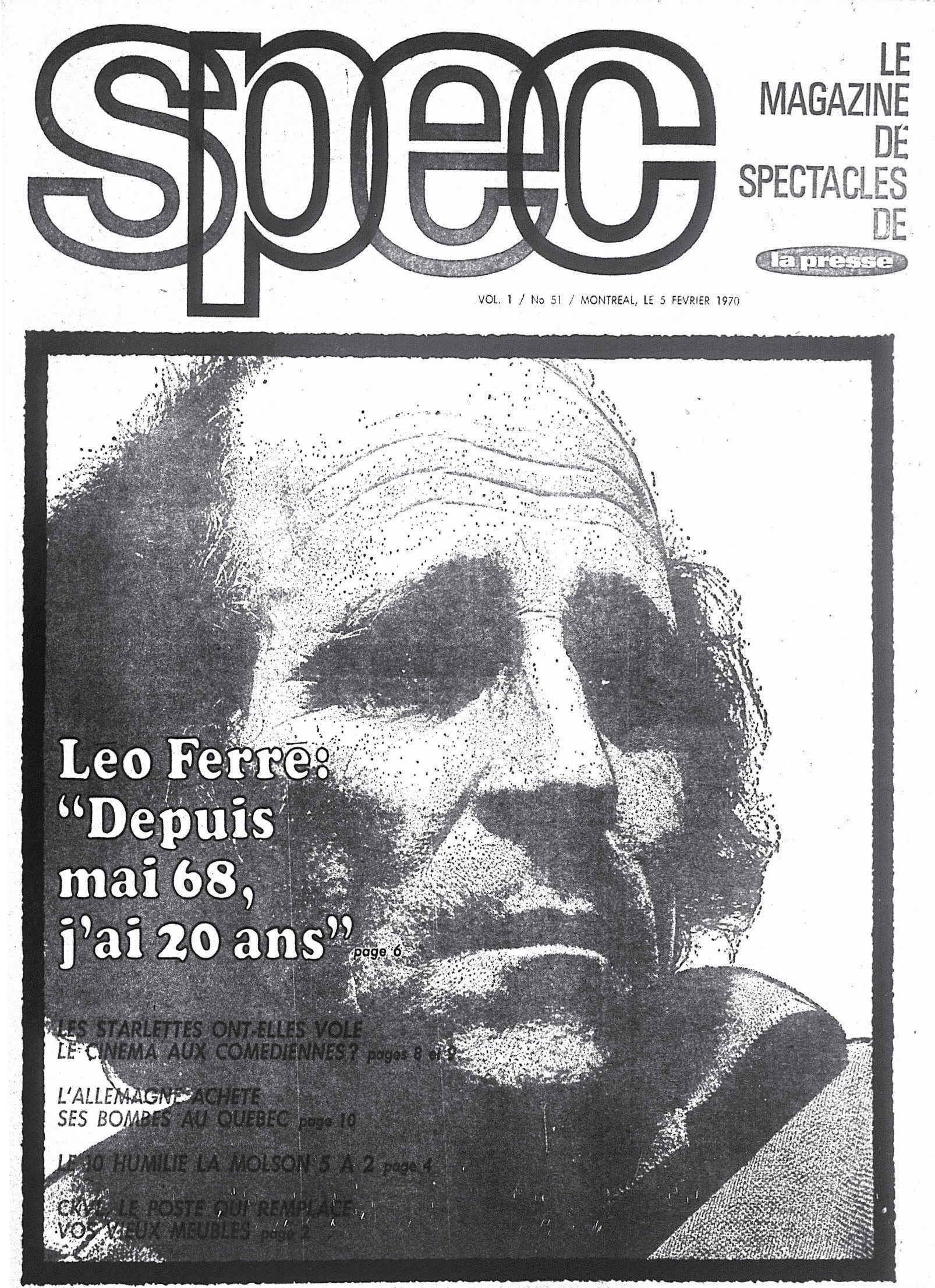 Léo Ferré - La presse, 1884- (Montréal), 5 février 1970, Spec