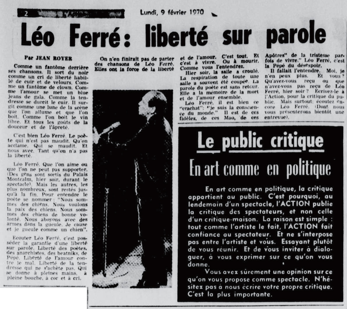 Léo Ferré - L'Action, 1962-1971, lundi 9 février 1970