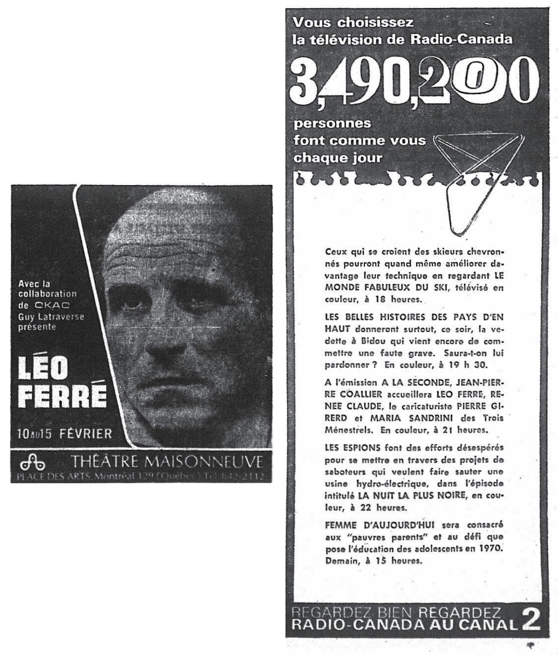 Léo Ferré - La presse, 1884- (Montréal), lundi 9 février 1970