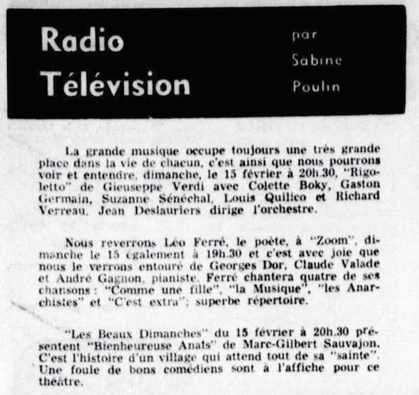 Léo Ferré - L'Action, 1962-1971, samedi 14 février 1970