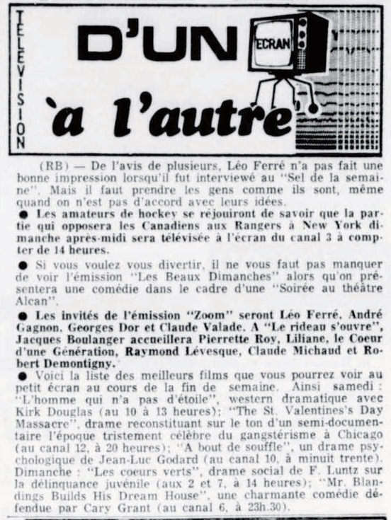 Léo Ferré - La tribune, 1910-, samedi 14 février 1970