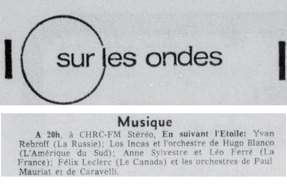 Léo Ferré - Le soleil, 1896- (Québec), mardi 2 juin 1970