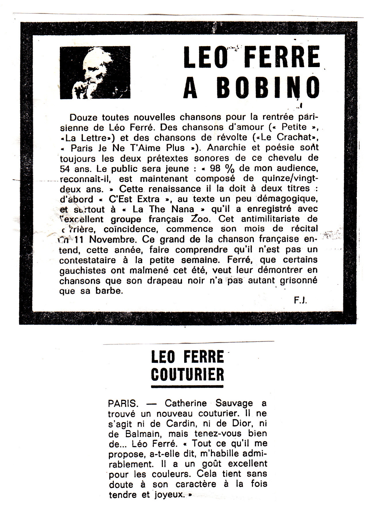 Léo Ferré - Le Monde du 12 novembre 1970