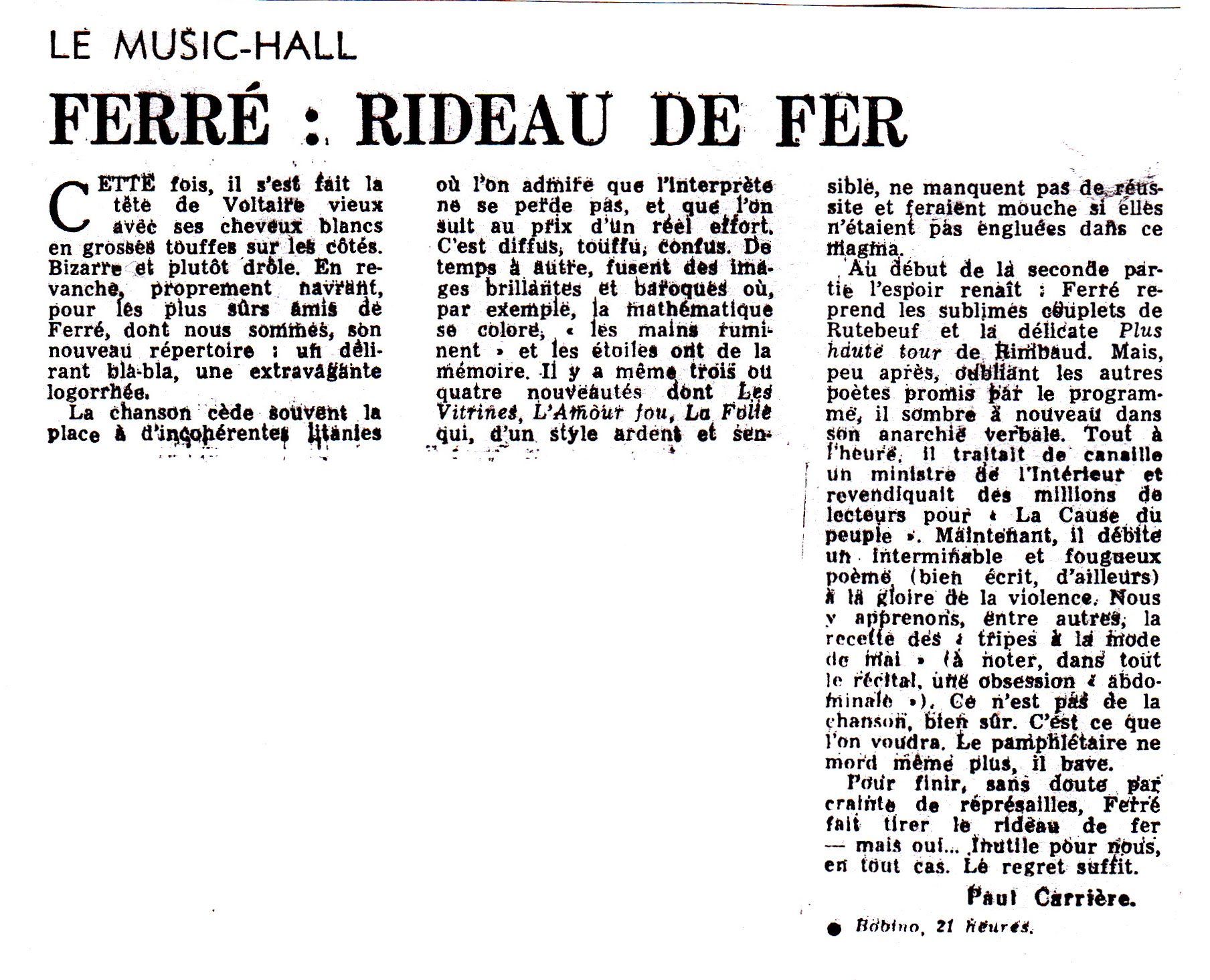 Léo Ferré - e Figaro du 13 novembre 1970