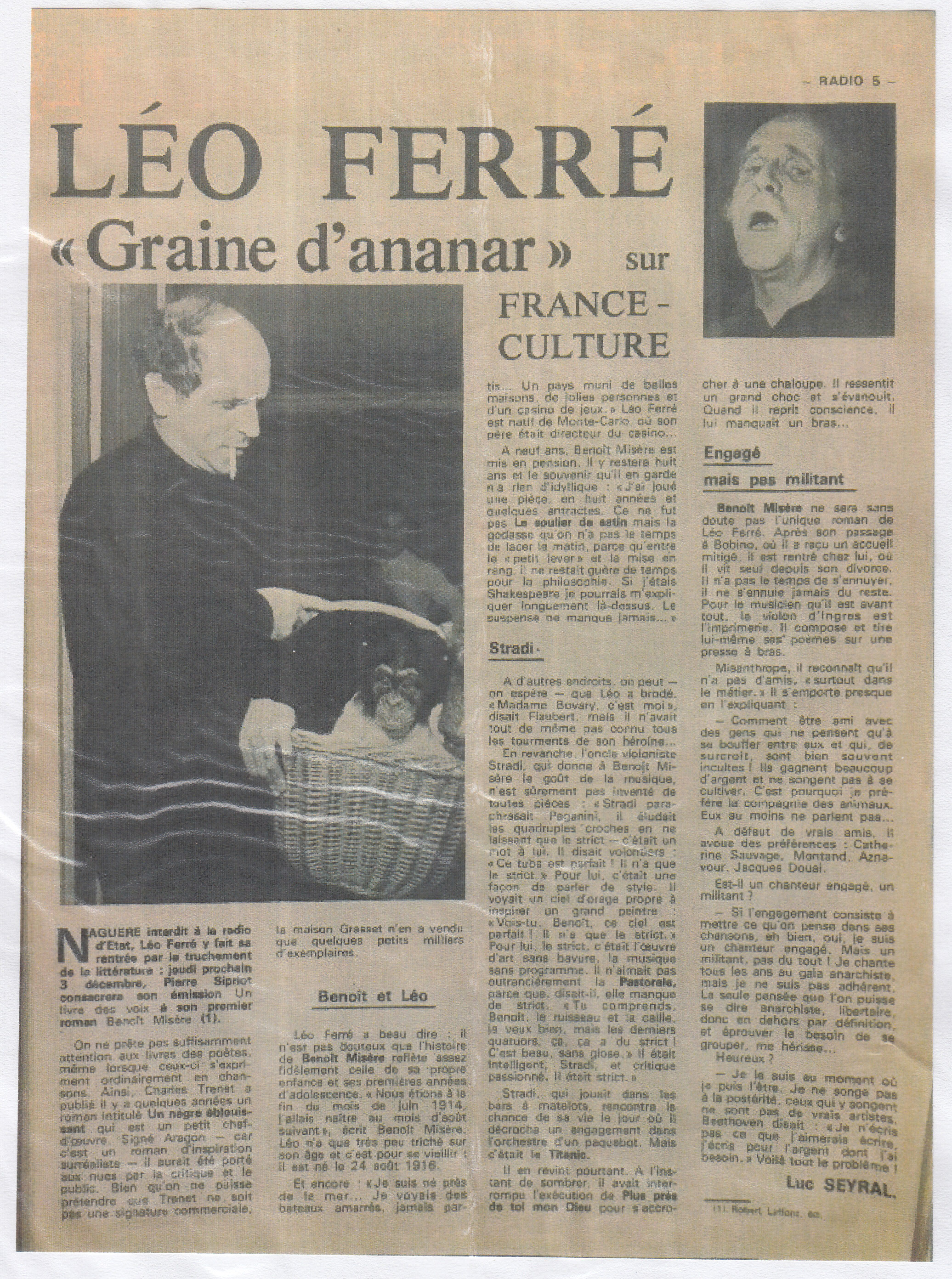 Léo Ferré - La Semaine radio-télé du 28 novembre au 4 décembre 1970