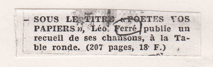 Léo Ferré - Le Monde du 11 juin 1971