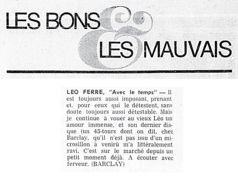 Léo Ferré - La presse, 1884- (Montréal), 25 juin 1971, B. Spec