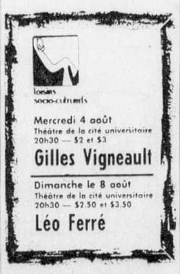 Léo Ferré - Le soleil, 1896- (Québec), samedi 24 juillet 1971