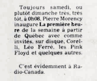 Léo Ferré - Le soleil, 1896- (Québec), vendredi 25 janvier 1974 & Édition Québec Régional