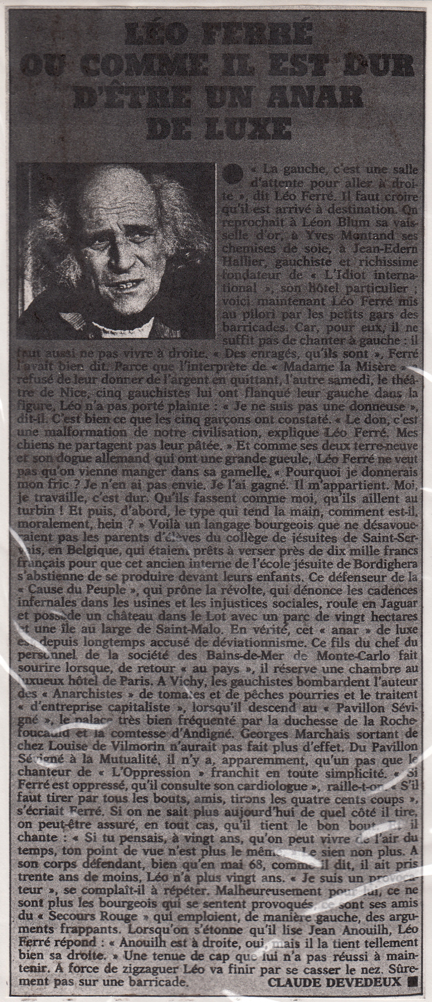 Léo Ferré - Paris-Match du 9 février 1974