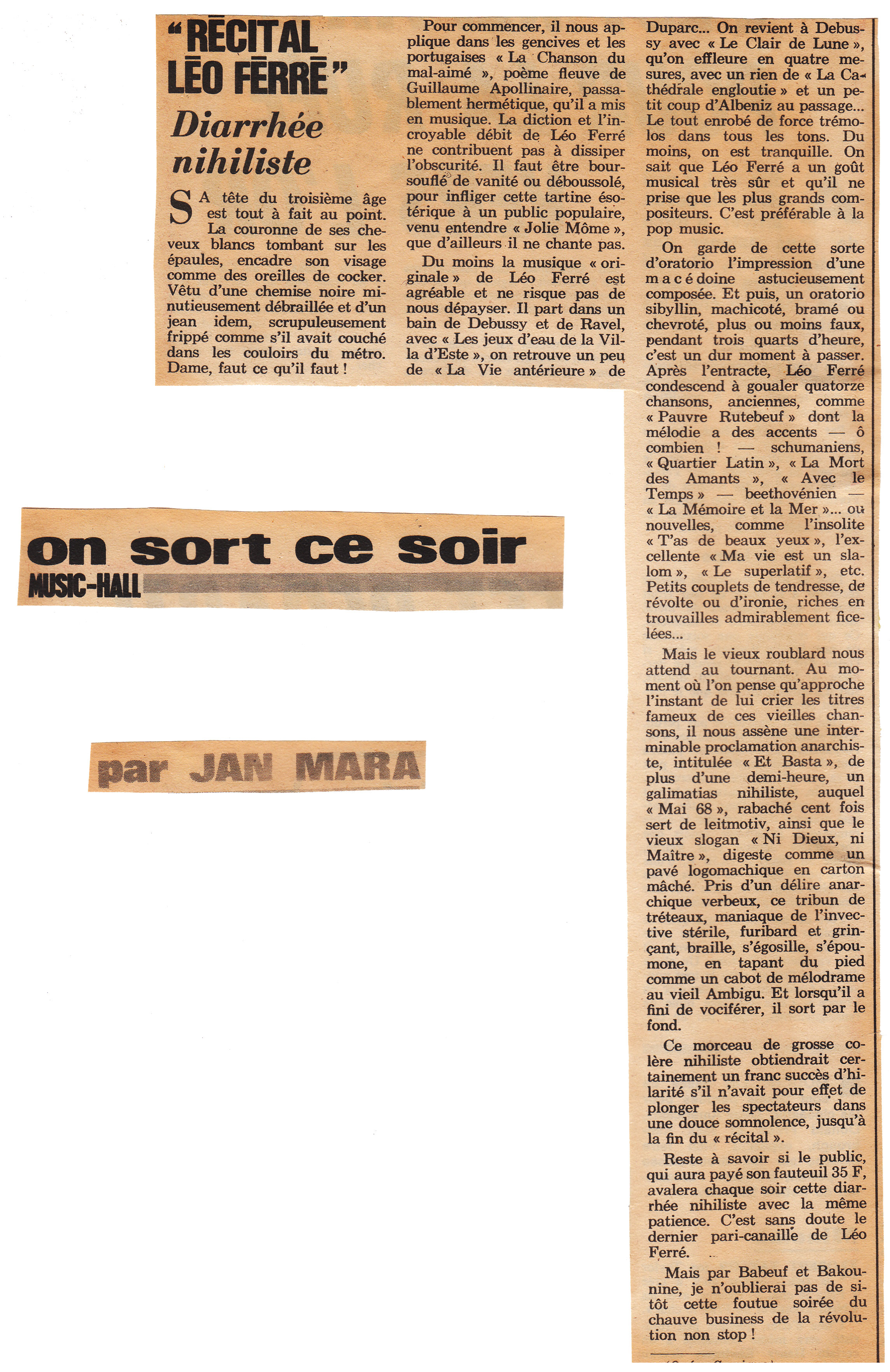 Léo Ferré - Minute du 20 au 26 février 1974