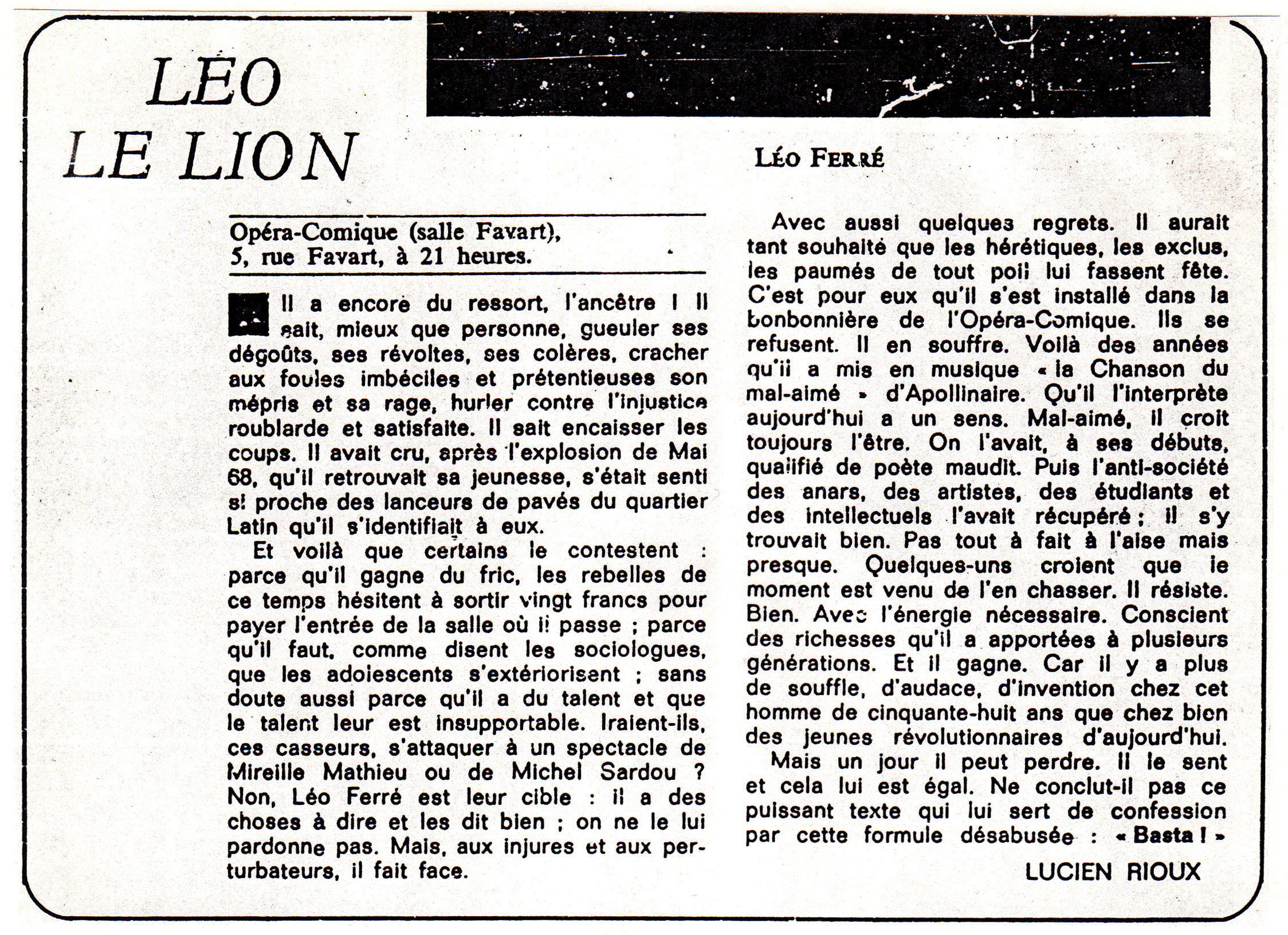 Léo Ferré - Le Nouvel Observateur du 25 février 1974