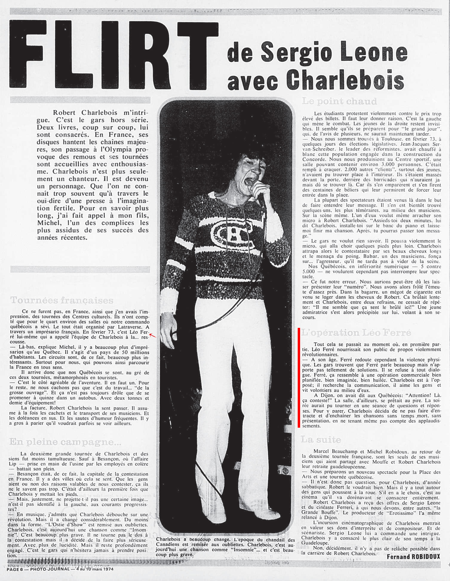 Léo Ferré - Photo-journal, 1937-1978, dimanche 10 mars 1974