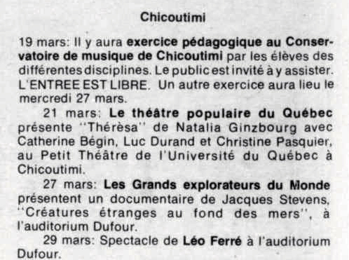 Léo Ferré - Progrès-dimanche, 1964- (Saguenay), dimanche 17 mars 1974