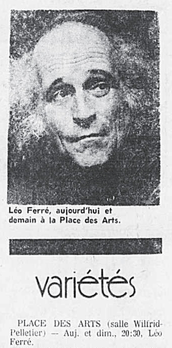 Léo Ferré - La presse, 23 mars 1974, E. Arts et lettres