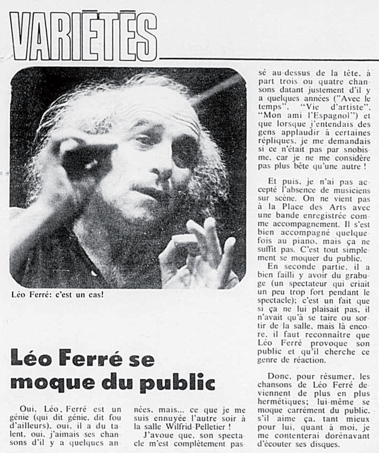 Léo Ferré - Photo-journal, 1937-1978, dimanche 7 avril 1974