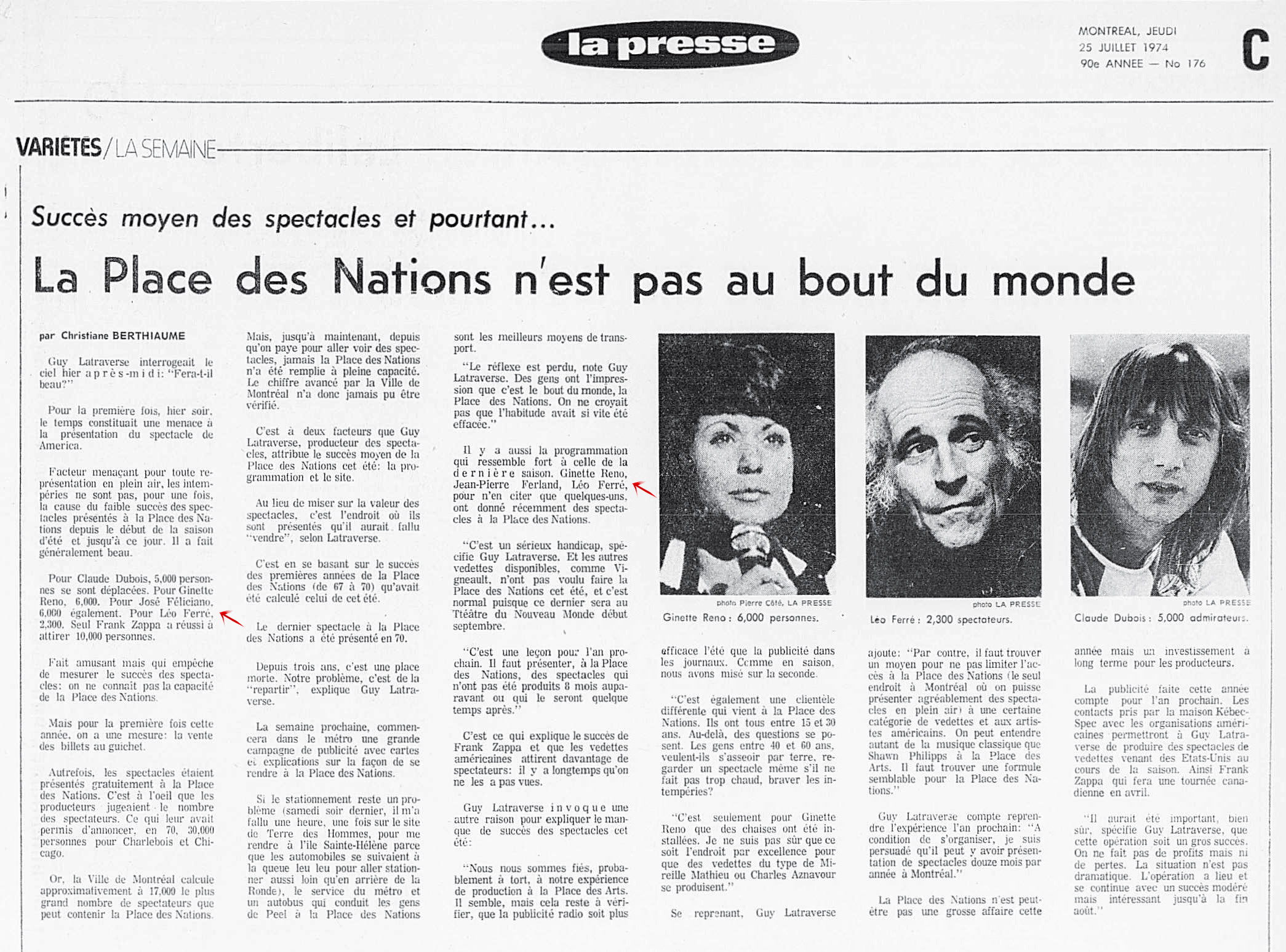 Léo Ferré - La presse, 25 juillet 1974, Cahier C