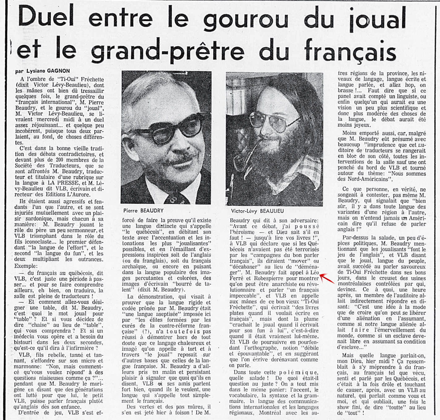 Léo Ferré - La presse, 27 septembre 1974, Cahier D