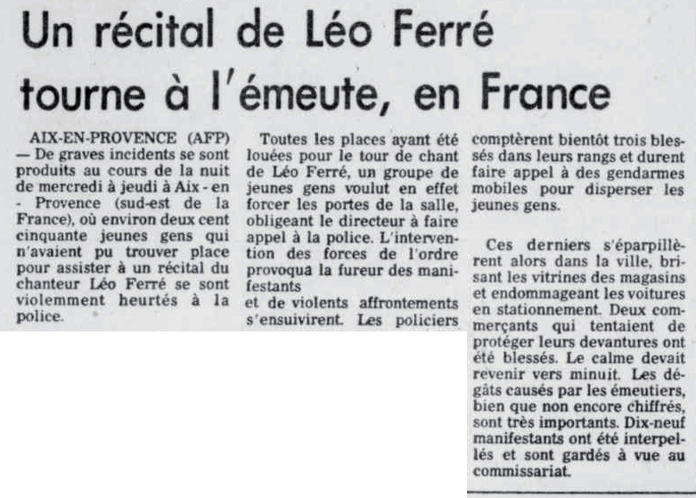 Léo Ferré - Le soleil, 1896- (Québec), 22 novembre 1974, Cahier D