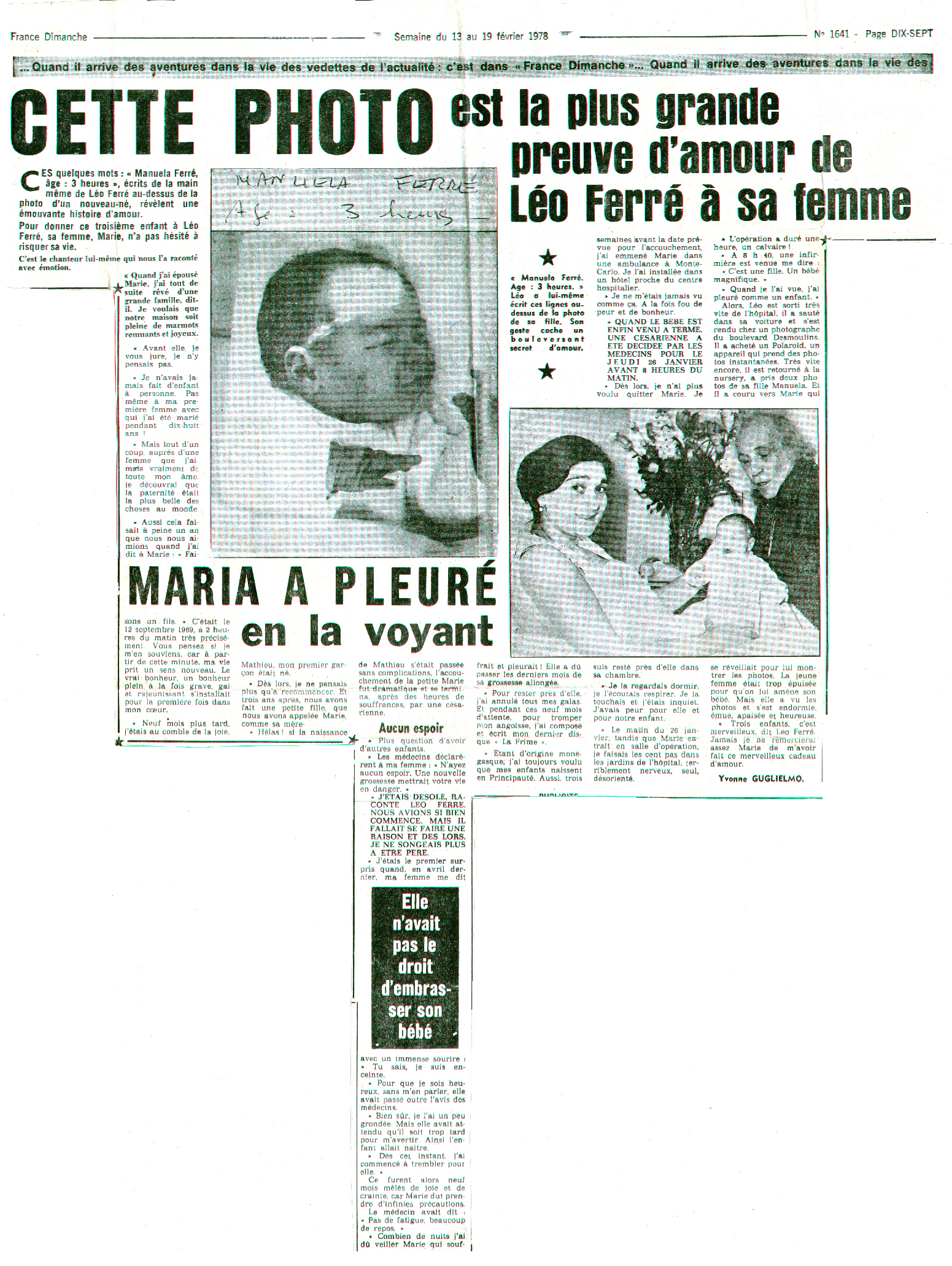 Léo Ferré - France Dimanche N°1641 du 13 au 19/02/1978