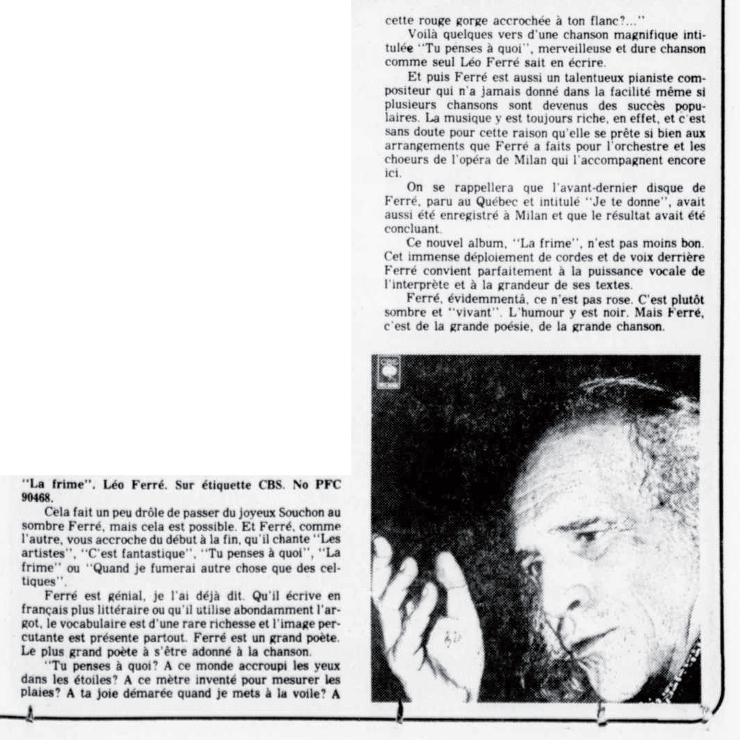 Léo Ferré - Le nouvelliste, 1920-, samedi 13 mai 1978