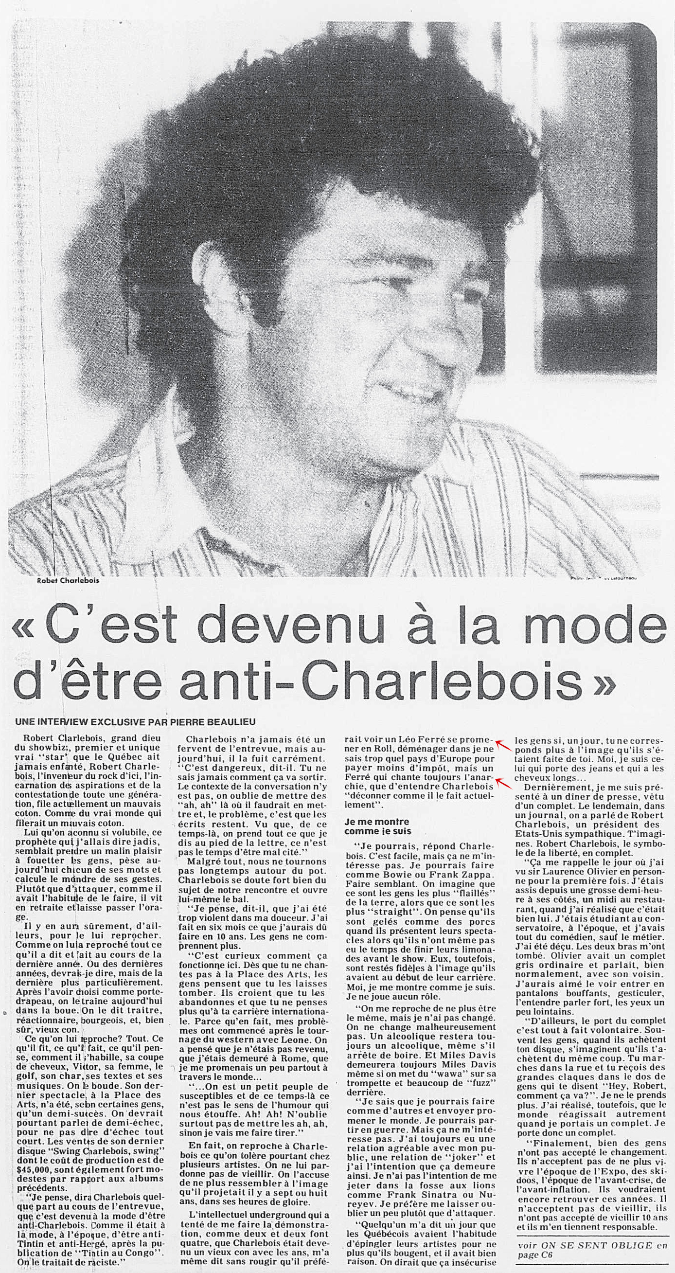 Léo Ferré - La Presse, 23 juin 1978, C. Arts et spectacles