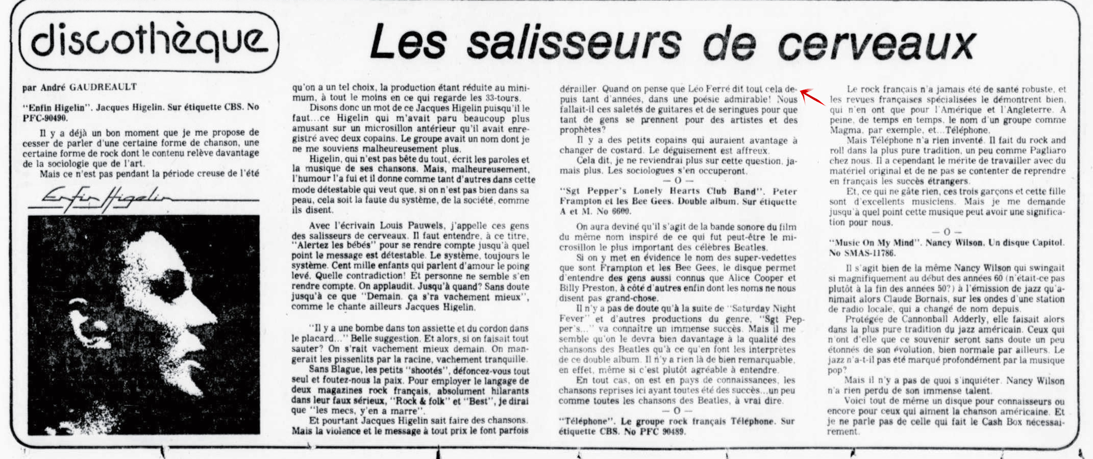 Léo Ferré - Le nouvelliste, 1920-, samedi 5 août 1978