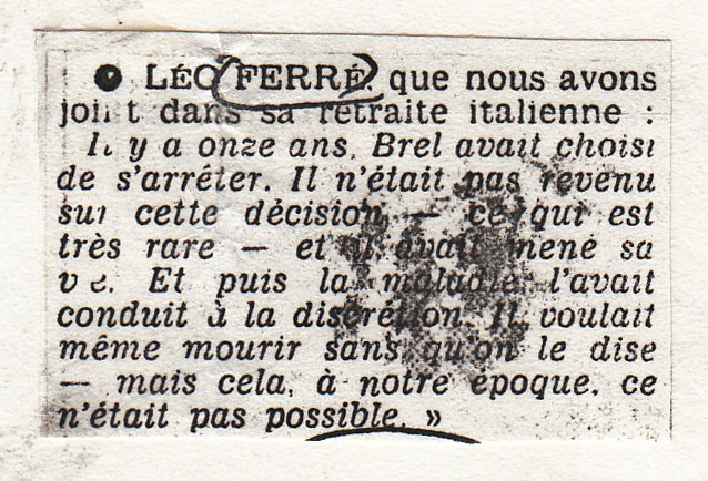 Léo Ferré - Le Monde du 10 octobre 1978