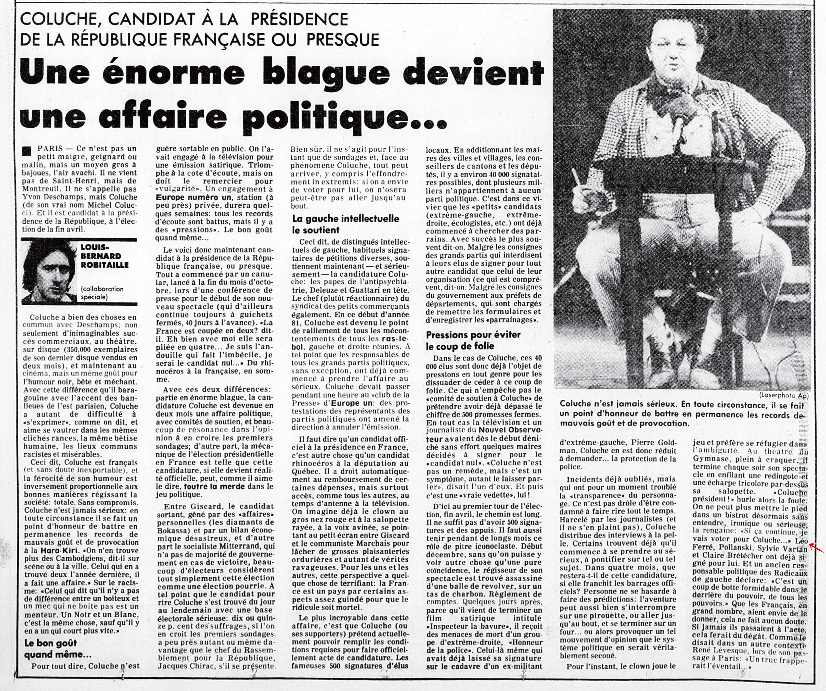 Léo Ferré - La Presse, 19 janvier 1981, Cahier A