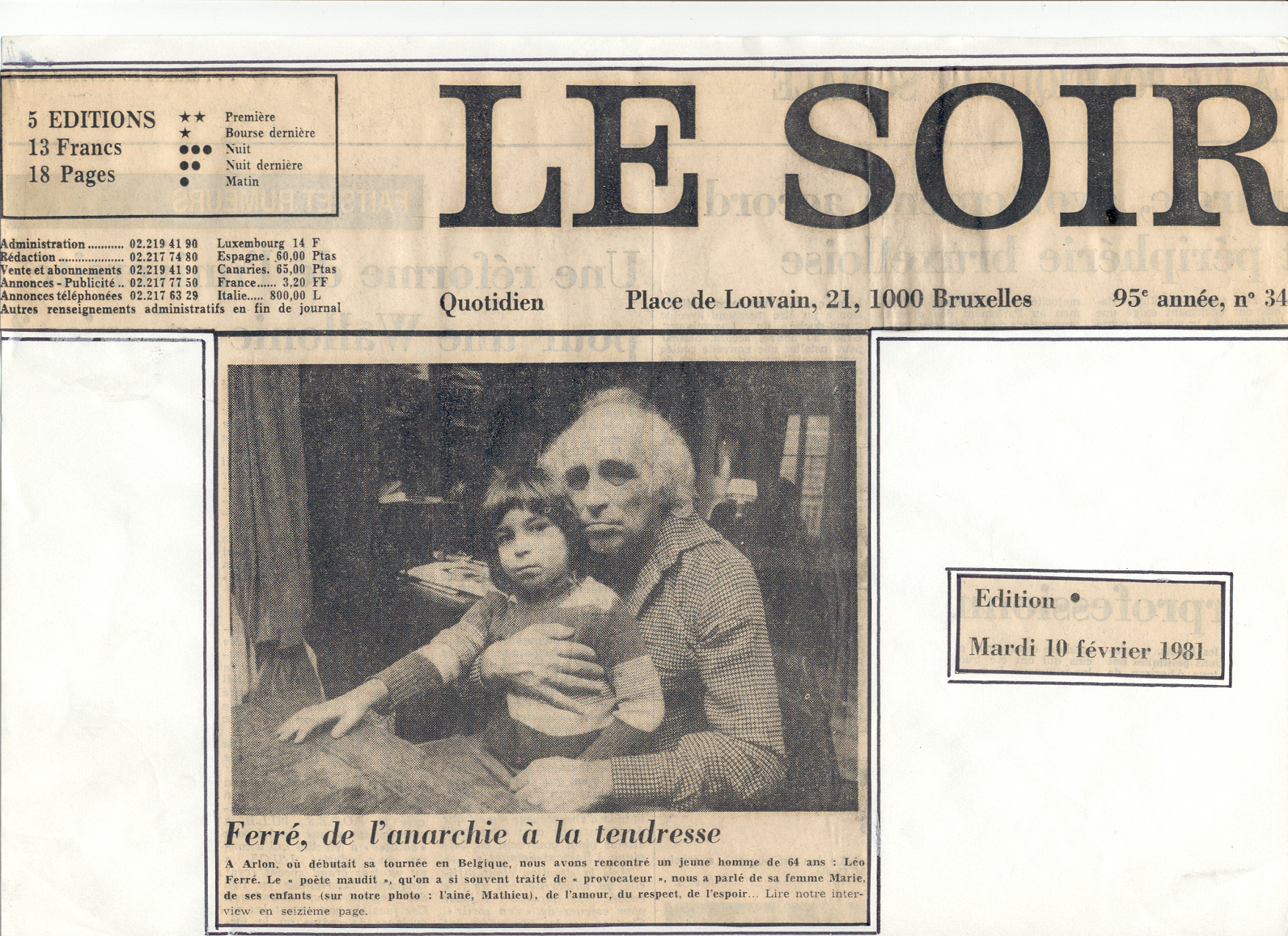 Léo Ferré - Le Soir de Bruxelles du 10/02/1981