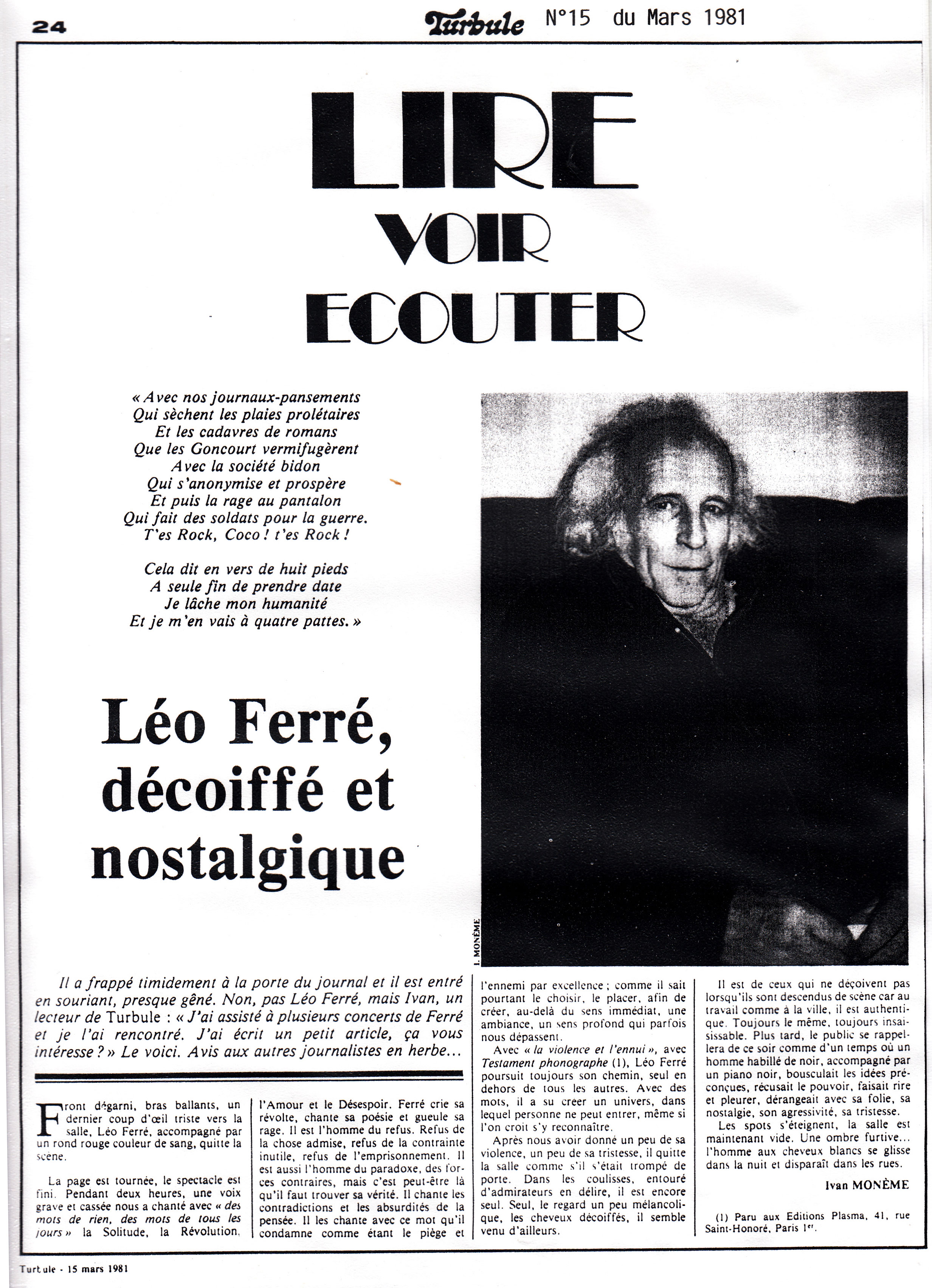 Léo Ferré - Turbule n°15 de mars 1981