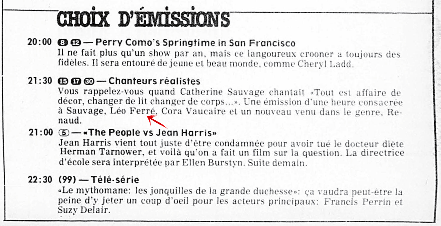 Léo Ferré - La Presse, 7 mai 1981, Cahier A