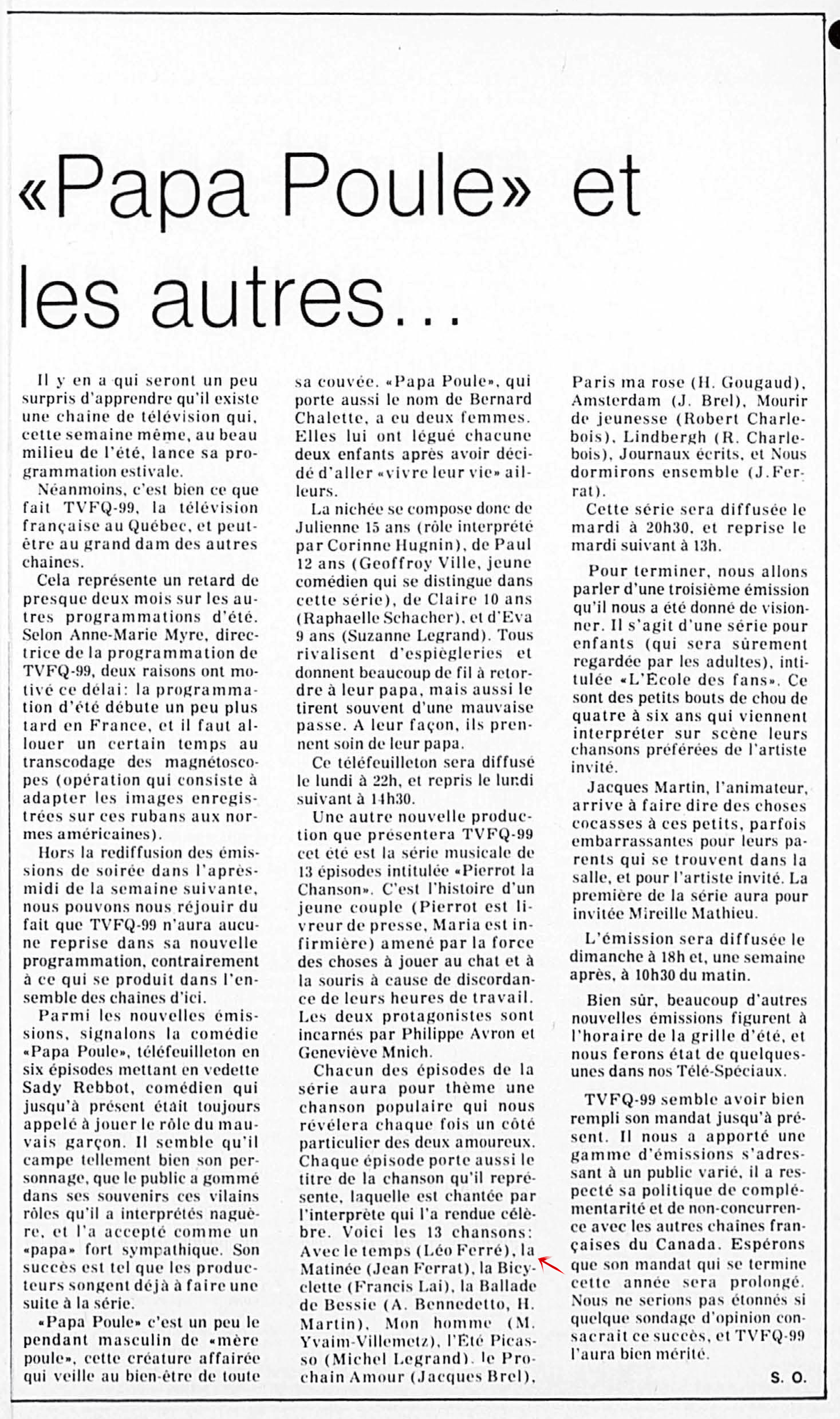 Léo Ferré - La Presse, 1 août 1981, Télé presse