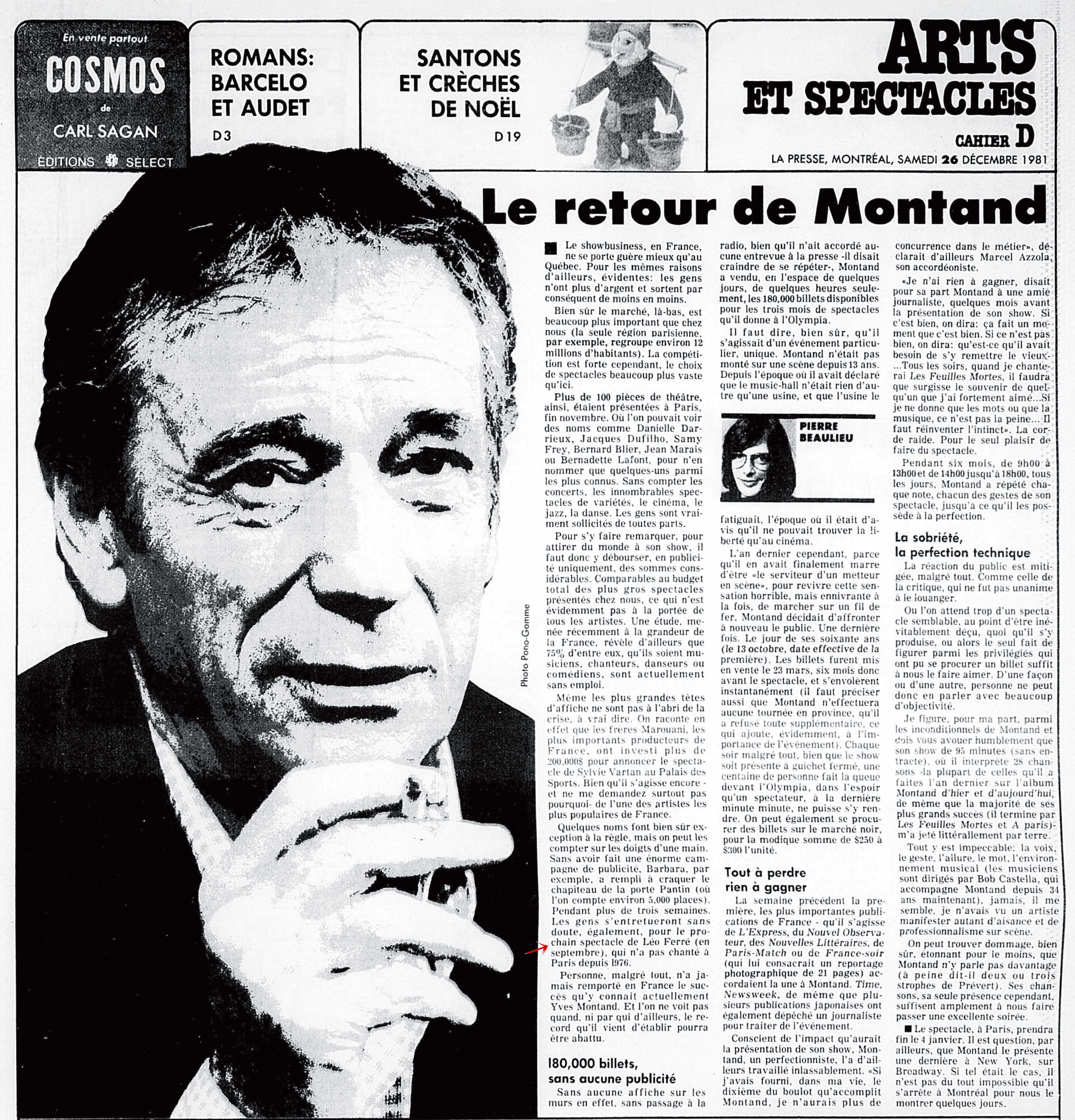 Léo Ferré - La Presse, 26 décembre 1981, D. Arts et spectacles