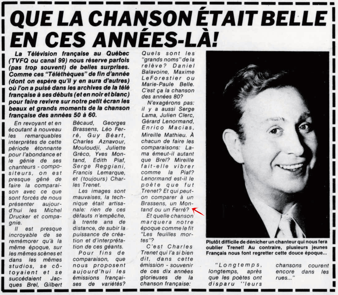 Léo Ferré - Télé-radiomonde, 1962-1985, dimanche 9 janvier 1983
